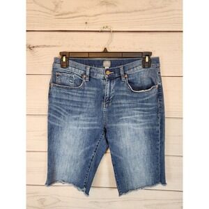 Soho New York &‎ Co Women's Stretch Blue Pocket Raw Hem Bermuda Jean Shorts Sz 6